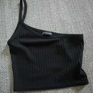 PrettyLittleThing Black Ribbed Asymmetric Top